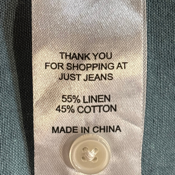 Just Jeans Short Sleeve Linen Blend Casual Button Down Shirt Men’s XXL Teal - Picture 10 of 12